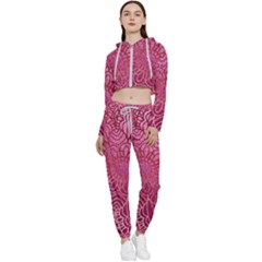 Pink Mandala Glitter Bohemian Girly Glitter Cropped Zip Up Lounge Set by Semog4