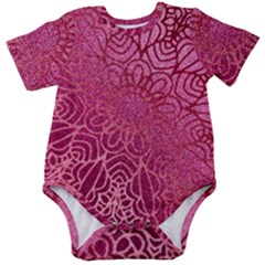 Pink Mandala Glitter Bohemian Girly Glitter Baby Short Sleeve Bodysuit by Semog4