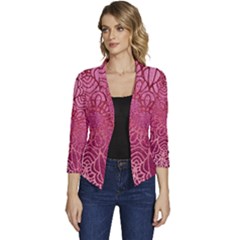 Pink Mandala Glitter Bohemian Girly Glitter Women s Casual 3/4 Sleeve Spring Jacket