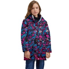 Grafitti Graffiti Abstract Artwork Digital Kid s Hooded Longline Puffer Jacket by Semog4