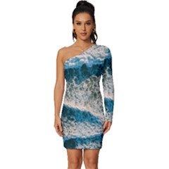 Waves Wave Nature Beach Long Sleeve One Shoulder Mini Dress by Semog4