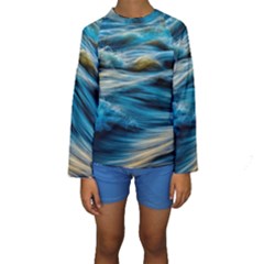 Waves Abstract Waves Abstract Kids  Long Sleeve Swimwear by Semog4