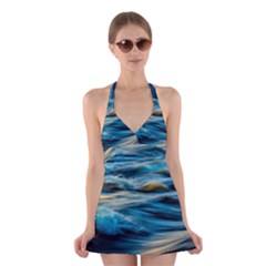 Waves Abstract Waves Abstract Halter Dress Swimsuit  by Semog4