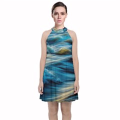 Waves Abstract Waves Abstract Velvet Halter Neckline Dress 