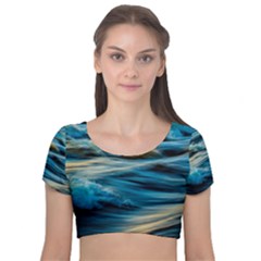 Waves Abstract Waves Abstract Velvet Short Sleeve Crop Top  by Semog4