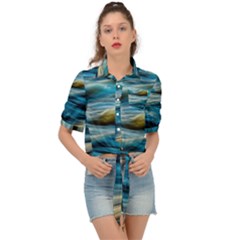 Waves Abstract Waves Abstract Tie Front Shirt  by Semog4