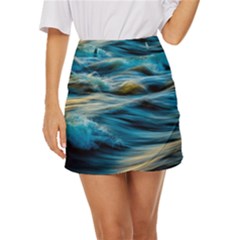 Waves Abstract Waves Abstract Mini Front Wrap Skirt by Semog4