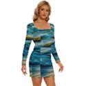 Waves Abstract Waves Abstract Long Sleeve Square Neck Bodycon Velvet Dress View3