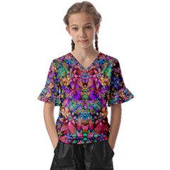 Flower Patterns Abstract Pattern Digital Art Kids  V-neck Horn Sleeve Blouse by Semog4