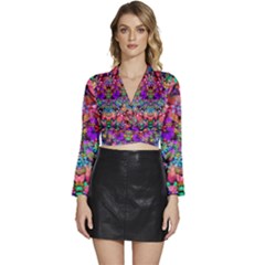 Flower Patterns Abstract Pattern Digital Art Long Sleeve Tie Back Satin Wrap Top