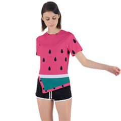 Watermelon Fruit Pattern Asymmetrical Short Sleeve Sports Tee by Semog4