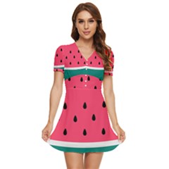 Watermelon Fruit Pattern V-neck High Waist Chiffon Mini Dress by Semog4