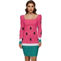 Watermelon Fruit Pattern Women Long Sleeve Ruched Stretch Jersey Dress View1