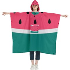 Watermelon Fruit Pattern Women s Hooded Rain Ponchos