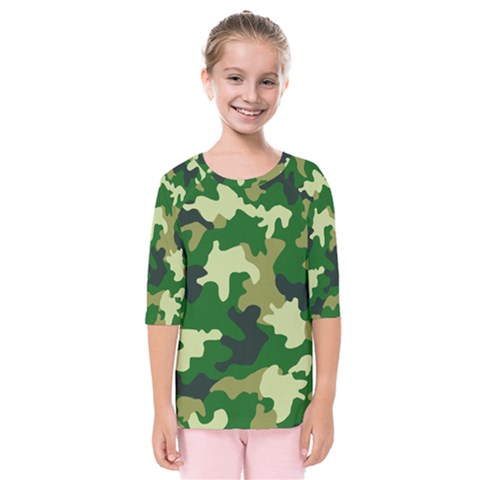 Green Military Background Camouflage Kids  Quarter Sleeve Raglan Tee by Semog4