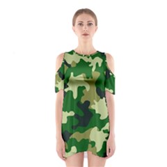 Green Military Background Camouflage Shoulder Cutout One Piece Dress by Semog4