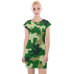 Green Military Background Camouflage Cap Sleeve Bodycon Dress by Semog4