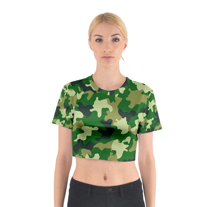 Green Military Background Camouflage Cotton Crop Top