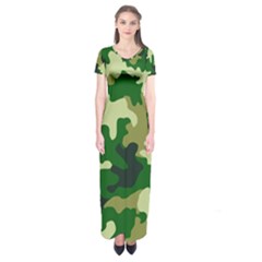 Green Military Background Camouflage Short Sleeve Maxi Dress by Semog4