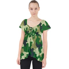 Green Military Background Camouflage Lace Front Dolly Top by Semog4