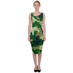 Green Military Background Camouflage Sleeveless Pencil Dress by Semog4