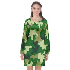 Green Military Background Camouflage Long Sleeve Chiffon Shift Dress  by Semog4