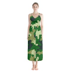 Green Military Background Camouflage Button Up Chiffon Maxi Dress by Semog4