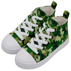 Green Military Background Camouflage Kids  Mid-top Canvas Sneakers