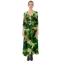 Green Military Background Camouflage Button Up Boho Maxi Dress by Semog4