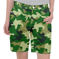 Green Military Background Camouflage Women s Pocket Shorts by Semog4