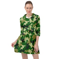 Green Military Background Camouflage Mini Skater Shirt Dress by Semog4