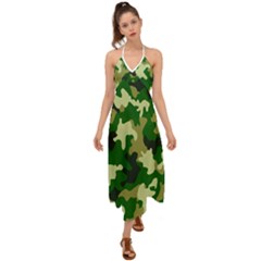 Green Military Background Camouflage Halter Tie Back Dress  by Semog4