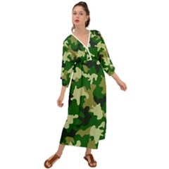 Green Military Background Camouflage Grecian Style  Maxi Dress by Semog4