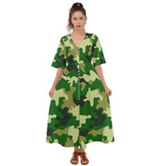 Green Military Background Camouflage Kimono Sleeve Boho Dress by Semog4