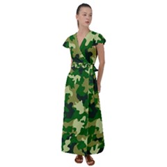 Green Military Background Camouflage Flutter Sleeve Maxi Dress by Semog4