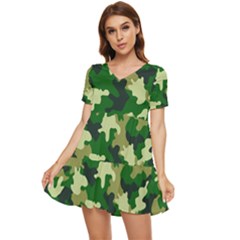 Green Military Background Camouflage Tiered Short Sleeve Babydoll Dress by Semog4