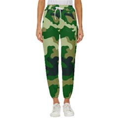 Green Military Background Camouflage Women s Cropped Drawstring Pants by Semog4