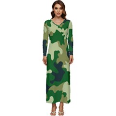 Green Military Background Camouflage Long Sleeve Longline Maxi Dress by Semog4