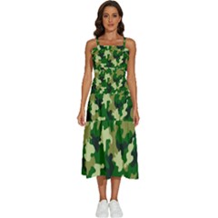 Green Military Background Camouflage Sleeveless Shoulder Straps Boho Dress by Semog4