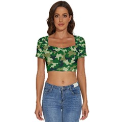 Green Military Background Camouflage Short Sleeve Square Neckline Crop Top  by Semog4