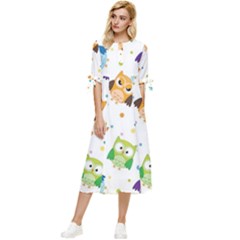 Owl Bird Bow Sleeve Chiffon Midi Dress by Semog4