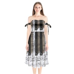 Music Piano Instrument Sheet Shoulder Tie Bardot Midi Dress by Semog4