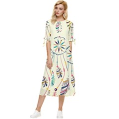 Dreamcatcher Abstract Pattern Bow Sleeve Chiffon Midi Dress by Semog4