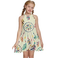 Dreamcatcher Abstract Pattern Kids  Halter Collar Waist Tie Chiffon Dress by Semog4