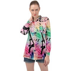 From Paris Abstract Art Pattern Long Sleeve Satin Shirt