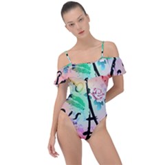 From Paris Abstract Art Pattern Frill Detail One Piece Swimsuit by Semog4