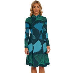 Pattern Plant Abstract Long Sleeve Shirt Collar A-line Dress by Semog4