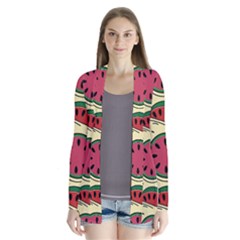 Watermelon Pattern Slices Fruit Drape Collar Cardigan by Semog4