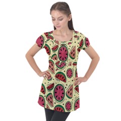 Watermelon Pattern Slices Fruit Puff Sleeve Tunic Top by Semog4