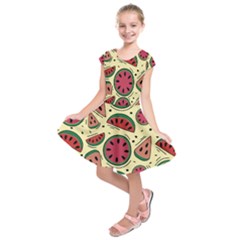 Watermelon Pattern Slices Fruit Kids  Short Sleeve Dress by Semog4